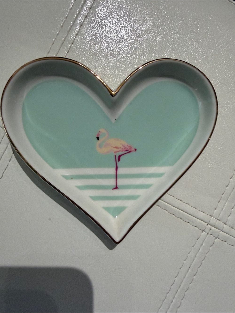Heart-Shaped Flamingo Trinket Dish - Mint and Pink